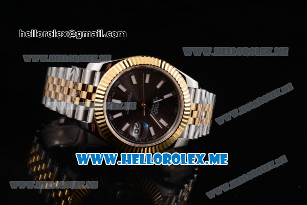 Rolex Datejust II Asia 2813 Automatic Two Tone Case/Bracelet with Stick Markers and Grey Dial (BP) - Click Image to Close